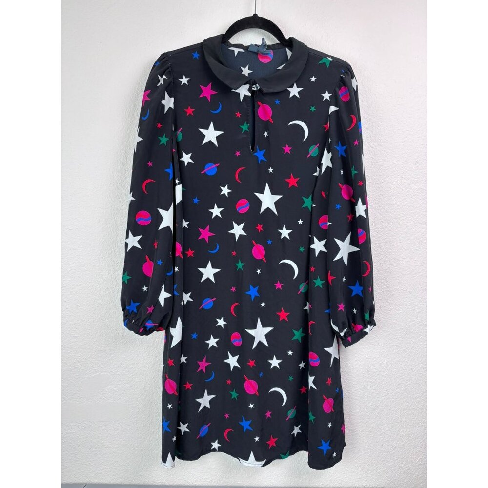 Modcloth womens 1X black space print captain galactic fantastic shift mini dress